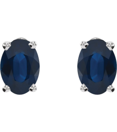 1870 14K White Set Oval Lab-Grown Blue Sapphire Pair 7 X 5 Mm None Friction Friction Backs Included 4-Prong Polished Lab-Grown Blue Sapphire 4-Prong Earrings
