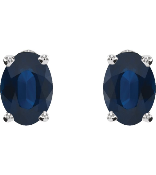 1870 14K White Set Oval Lab-Grown Blue Sapphire Pair 7 X 5 Mm None Friction Friction Backs Included 4-Prong Polished Lab-Grown Blue Sapphire 4-Prong Earrings