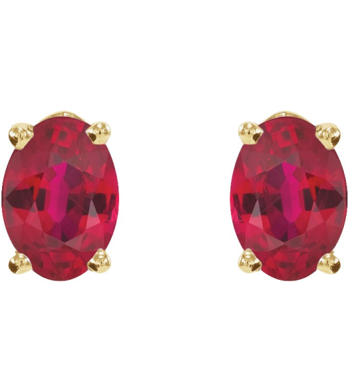 1870 14K Yellow Set Oval Lab-Grown Ruby Pair 6 X 4 Mm None Friction Friction Backs Included 4-Prong Polished Lab-Grown Ruby 4-Prong Earrings