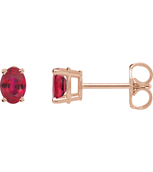 1870 14K Rose Set Oval Lab-Grown Ruby Pair 6 X 4 Mm None Friction Friction Backs Included 4-Prong Polished Lab-Grown Ruby 4-Prong Earrings