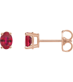 1870 14K Rose Set Oval Natural Ruby Pair 6 X 4 Mm None Friction Friction Backs Included 4-Prong Polished Natural Ruby 4-Prong Earrings