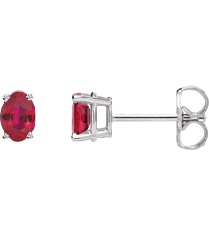 1870 14K White Set Oval Lab-Grown Ruby Pair 7 X 5 Mm None Friction Friction Backs Included 4-Prong Polished Lab-Grown Ruby 4-Prong Earrings