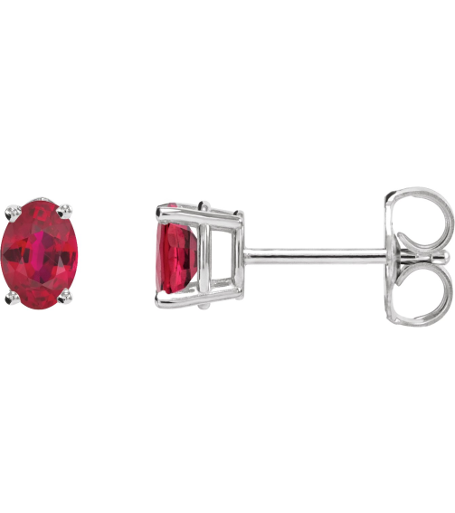 1870 14K White Set Oval Lab-Grown Ruby Pair 7 X 5 Mm None Friction Friction Backs Included 4-Prong Polished Lab-Grown Ruby 4-Prong Earrings