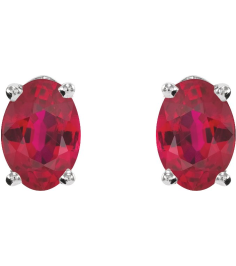 1870 14K White Set Oval Lab-Grown Ruby Pair 7 X 5 Mm None Friction Friction Backs Included 4-Prong Polished Lab-Grown Ruby 4-Prong Earrings