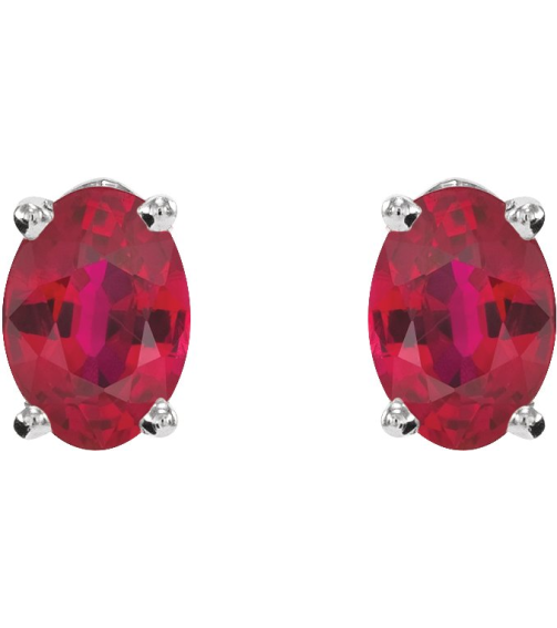 1870 14K White Set Oval Lab-Grown Ruby Pair 7 X 5 Mm None Friction Friction Backs Included 4-Prong Polished Lab-Grown Ruby 4-Prong Earrings