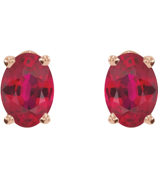 1870 14K Rose Set Oval Lab-Grown Ruby Pair 7 X 5 Mm None Friction Friction Backs Included 4-Prong Polished Lab-Grown Ruby 4-Prong Earrings