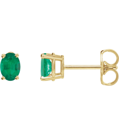 1870 14K Yellow Set Oval Lab-Grown Emerald Pair 6 X 4 Mm None Friction Friction Backs Included 4-Prong Polished Lab-Grown Emerald 4-Prong Earrings