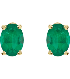 1870 14K Yellow Set Oval Lab-Grown Emerald Pair 6 X 4 Mm None Friction Friction Backs Included 4-Prong Polished Lab-Grown Emerald 4-Prong Earrings