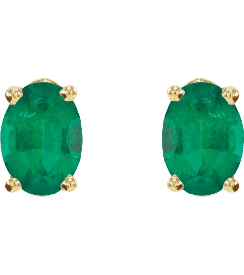 1870 14K Yellow Set Oval Lab-Grown Emerald Pair 6 X 4 Mm None Friction Friction Backs Included 4-Prong Polished Lab-Grown Emerald 4-Prong Earrings