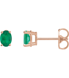 1870 14K Rose Set Oval Lab-Grown Emerald Pair 6 X 4 Mm None Friction Friction Backs Included 4-Prong Polished Lab-Grown Emerald 4-Prong Earrings