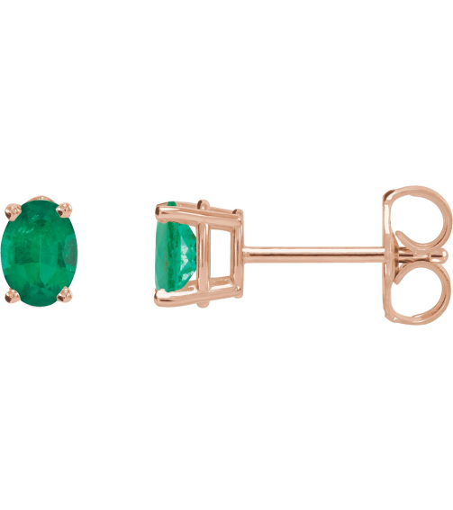 1870 14K Rose Set Oval Lab-Grown Emerald Pair 6 X 4 Mm None Friction Friction Backs Included 4-Prong Polished Lab-Grown Emerald 4-Prong Earrings