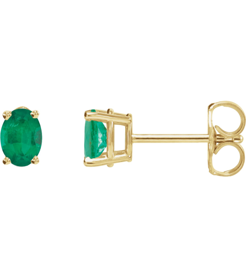 1870 14K Yellow Set Oval Lab-Grown Emerald Pair 7 X 5 Mm None Friction Friction Backs Included 4-Prong Polished Lab-Grown Emerald 4-Prong Earrings