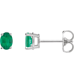 1870 14K White Set Oval Lab-Grown Emerald Pair 7 X 5 Mm None Friction Friction Backs Included 4-Prong Polished Lab-Grown Emerald 4-Prong Earrings