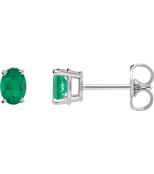 1870 14K White Set Oval Lab-Grown Emerald Pair 7 X 5 Mm None Friction Friction Backs Included 4-Prong Polished Lab-Grown Emerald 4-Prong Earrings