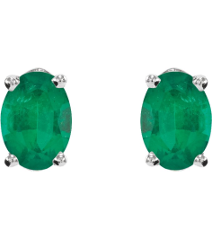 1870 14K White Set Oval Lab-Grown Emerald Pair 7 X 5 Mm None Friction Friction Backs Included 4-Prong Polished Lab-Grown Emerald 4-Prong Earrings