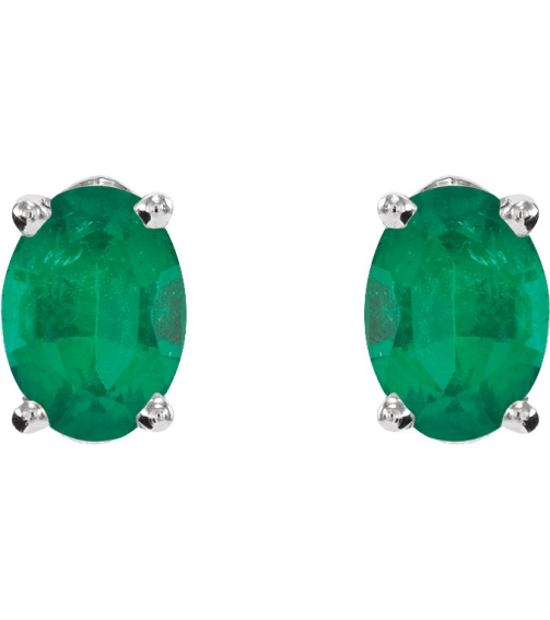 1870 14K White Set Oval Lab-Grown Emerald Pair 7 X 5 Mm None Friction Friction Backs Included 4-Prong Polished Lab-Grown Emerald 4-Prong Earrings