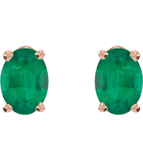 1870 14K Rose Set Oval Lab-Grown Emerald Pair 7 X 5 Mm None Friction Friction Backs Included 4-Prong Polished Lab-Grown Emerald 4-Prong Earrings