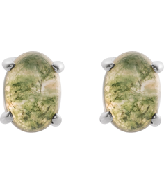88708 14K White Set Oval Natural Moss Agate Pair 7 X 5 Mm None Friction Friction Backs Included 4-Prong Polished Natural Moss Agate Cabochon 4-Prong Stud Earrings