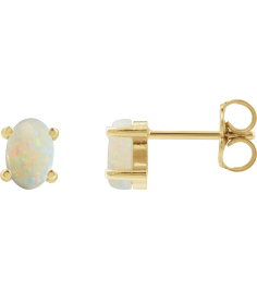 88708 14K Yellow Set Oval Natural White Opal Pair 6 X 4 Mm None Friction Friction Backs Included 4-Prong Polished Natural White Opal Cabochon 4-Prong Stud Earrings