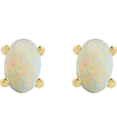 88708 14K Yellow Set Oval Natural White Opal Pair 6 X 4 Mm None Friction Friction Backs Included 4-Prong Polished Natural White Opal Cabochon 4-Prong Stud Earrings