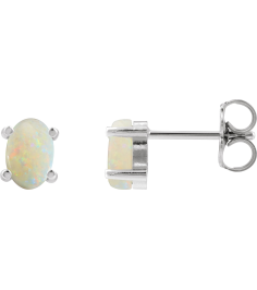 88708 Sterling Silver Set Oval Natural White Opal Pair 6 X 4 Mm None Friction Friction Backs Included 4-Prong Polished Natural White Opal Cabochon 4-Prong Stud Earrings