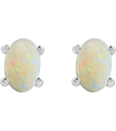 88708 Sterling Silver Set Oval Natural White Opal Pair 6 X 4 Mm None Friction Friction Backs Included 4-Prong Polished Natural White Opal Cabochon 4-Prong Stud Earrings