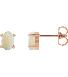 88708 14K Rose Set Oval Natural White Opal Pair 6 X 4 Mm None Friction Friction Backs Included 4-Prong Polished Natural White Opal Cabochon 4-Prong Stud Earrings