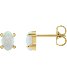 88708 14K Yellow Set Oval Lab-Grown White Opal Pair 6 X 4 Mm None Friction Friction Backs Included 4-Prong Polished Lab-Grown White Opal Cabochon 4-Prong Stud Earrings