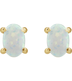 88708 14K Yellow Set Oval Lab-Grown White Opal Pair 6 X 4 Mm None Friction Friction Backs Included 4-Prong Polished Lab-Grown White Opal Cabochon 4-Prong Stud Earrings