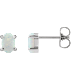 88708 Sterling Silver Set Oval Lab-Grown White Opal Pair 6 X 4 Mm None Friction Friction Backs Included 4-Prong Polished Lab-Grown White Opal Cabochon 4-Prong Stud Earrings