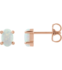 88708 14K Rose Set Oval Lab-Grown White Opal Pair 6 X 4 Mm None Friction Friction Backs Included 4-Prong Polished Lab-Grown White Opal Cabochon 4-Prong Stud Earrings