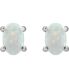 88708 Platinum Set Oval Lab-Grown White Opal Pair 6 X 4 Mm None Friction Friction Backs Included 4-Prong Polished Lab-Grown White Opal Cabochon 4-Prong Stud Earrings