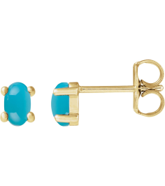 88708 14K Yellow Set Oval Natural Turquoise Pair 7 X 5 Mm None Friction Friction Backs Included 4-Prong Polished Natural Turquoise Cabochon 4-Prong Stud Earrings