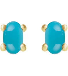 88708 14K Yellow Set Oval Natural Turquoise Pair 7 X 5 Mm None Friction Friction Backs Included 4-Prong Polished Natural Turquoise Cabochon 4-Prong Stud Earrings