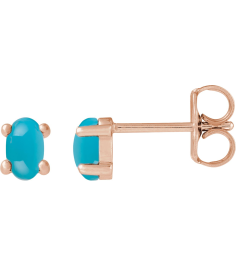 88708 14K Rose Set Oval Natural Turquoise Pair 7 X 5 Mm None Friction Friction Backs Included 4-Prong Polished Natural Turquoise Cabochon 4-Prong Stud Earrings