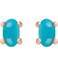 88708 14K Rose Set Oval Natural Turquoise Pair 7 X 5 Mm None Friction Friction Backs Included 4-Prong Polished Natural Turquoise Cabochon 4-Prong Stud Earrings