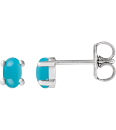 88708 Platinum Set Oval Natural Turquoise Pair 7 X 5 Mm None Friction Friction Backs Included 4-Prong Polished Natural Turquoise Cabochon 4-Prong Stud Earrings