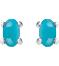 88708 Platinum Set Oval Natural Turquoise Pair 7 X 5 Mm None Friction Friction Backs Included 4-Prong Polished Natural Turquoise Cabochon 4-Prong Stud Earrings
