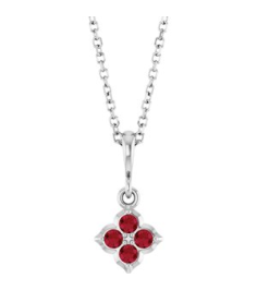 88717 Necklace Set 14K White Round Lab-Grown Ruby 2 Mm 16-18 In Polished Lab-Grown Ruby Four Stone Necklace