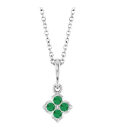 88717 Necklace Set 14K White Round Lab-Grown Emerald 2 Mm 16-18 In Polished Lab-Grown Emerald Four Stone Necklace