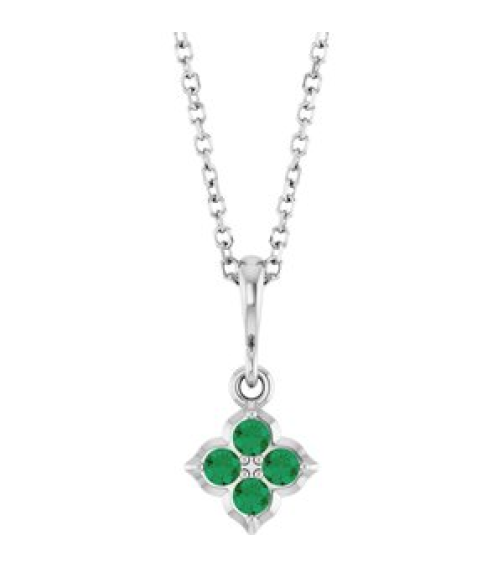 88717 Necklace Set 14K White Round Lab-Grown Emerald 2 Mm 16-18 In Polished Lab-Grown Emerald Four Stone Necklace