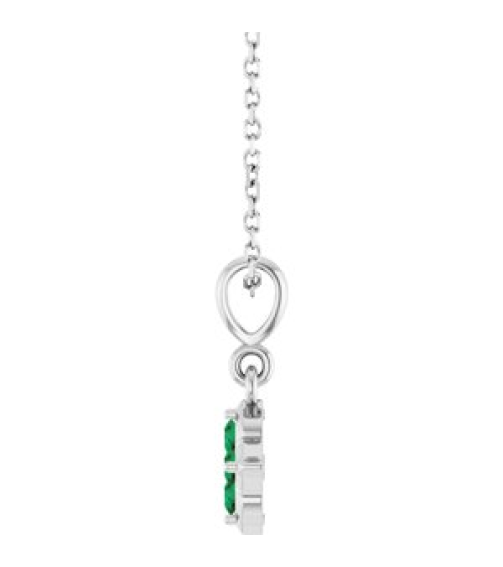 88717 Necklace Set 14K White Round Lab-Grown Emerald 2 Mm 16-18 In Polished Lab-Grown Emerald Four Stone Necklace