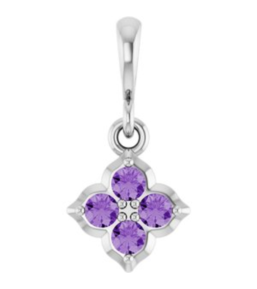 88717 Pendant Set 14K White Round Lab-Grown Purple Sapphire 2 Mm Polished Lab-Grown Purple Sapphire Four Stone Pendant