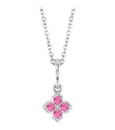 88717 Necklace Set 14K White Round Lab-Grown Pink Sapphire 2 Mm 16-18 In Polished Lab-Grown Pink Sapphire Four Stone Necklace