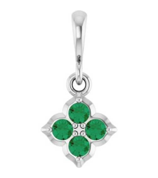 88717 Pendant Set Sterling Silver Round Lab-Grown Emerald 2 Mm Polished Lab-Grown Emerald Four Stone Pendant