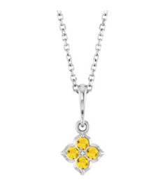 88717 Necklace Set 14K White Round Lab-Grown Yellow Sapphire 2 Mm 16-18 In Polished Lab-Grown Yellow Sapphire Four Stone Necklace