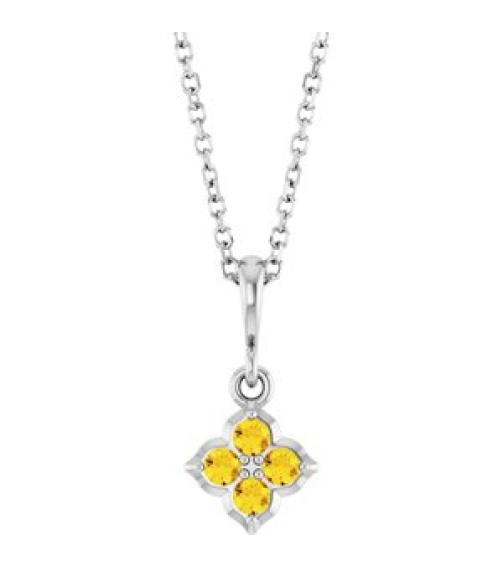 88717 Necklace Set 14K White Round Lab-Grown Yellow Sapphire 2 Mm 16-18 In Polished Lab-Grown Yellow Sapphire Four Stone Necklace
