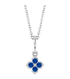 88717 Necklace Set 14K White Round Lab-Grown Blue Sapphire 2 Mm 16-18 In Polished Lab-Grown Blue Sapphire Four Stone Necklace
