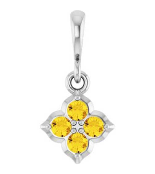 88717 Pendant Set 14K White Round Lab-Grown Yellow Sapphire 2 Mm Polished Lab-Grown Yellow Sapphire Four Stone Pendant