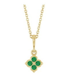 88717 Necklace Set 14K Yellow Round Lab-Grown Emerald 2 Mm 16-18 In Polished Lab-Grown Emerald Four Stone Necklace